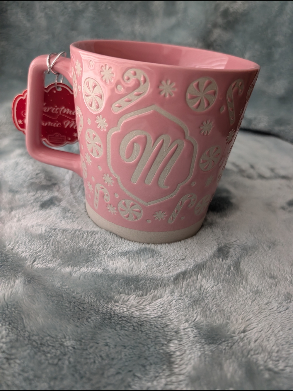 Pink Monogram 'M' Ceramic Christmas Mug - Picture 4 of 6